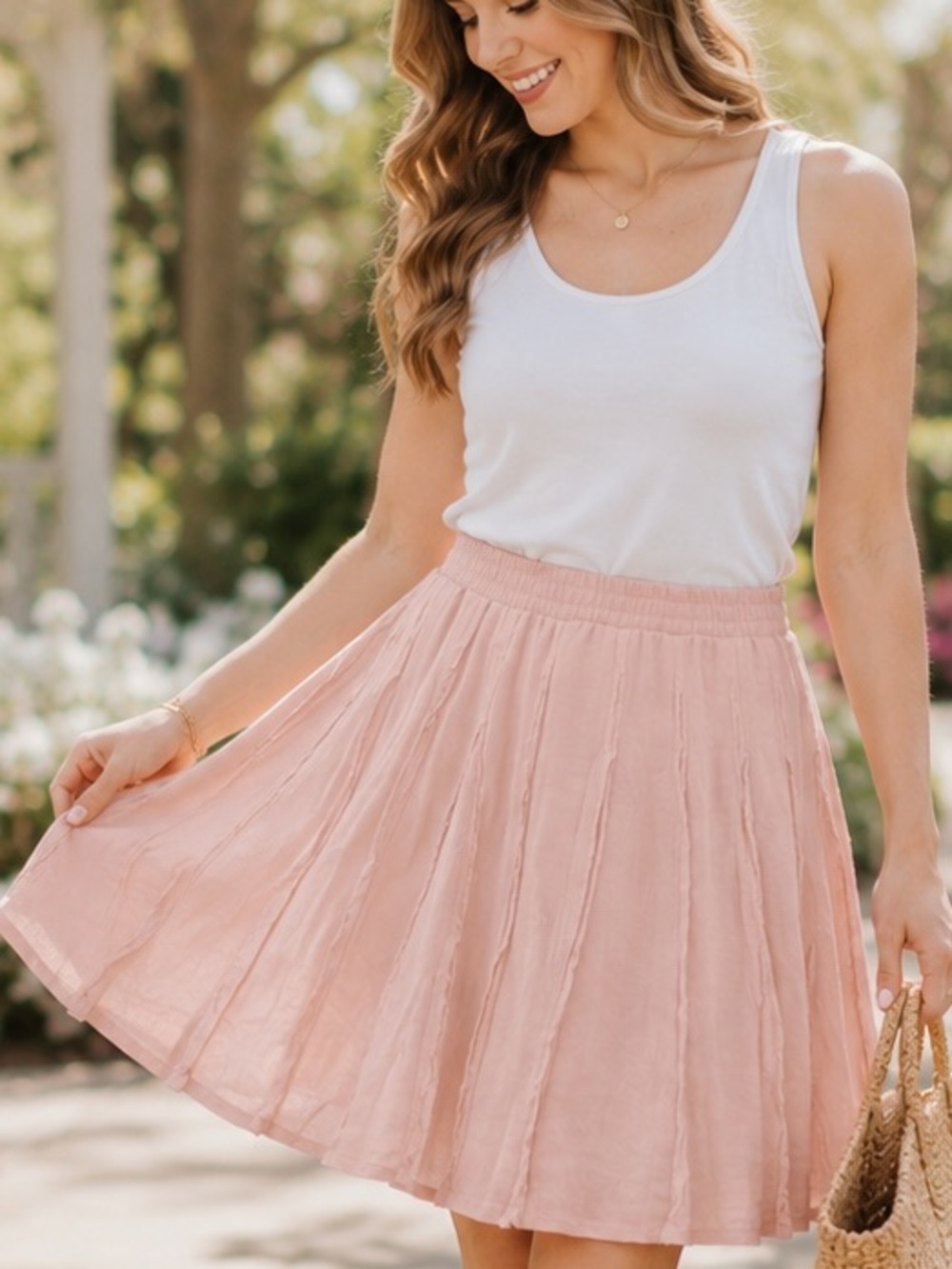 LC Lauren Conrad Blush Pink Pieced Skater Skirt Rayon Size Medium